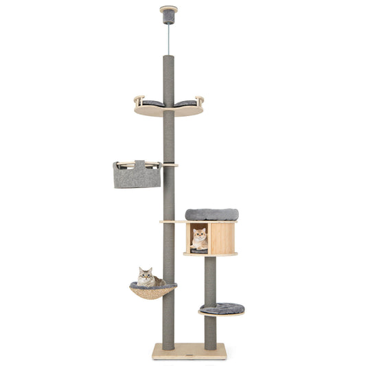 Infans 6-tier Floor-to-Ceiling Cat Tree w/ Cat Condo Hammock Scratching Posts Platform