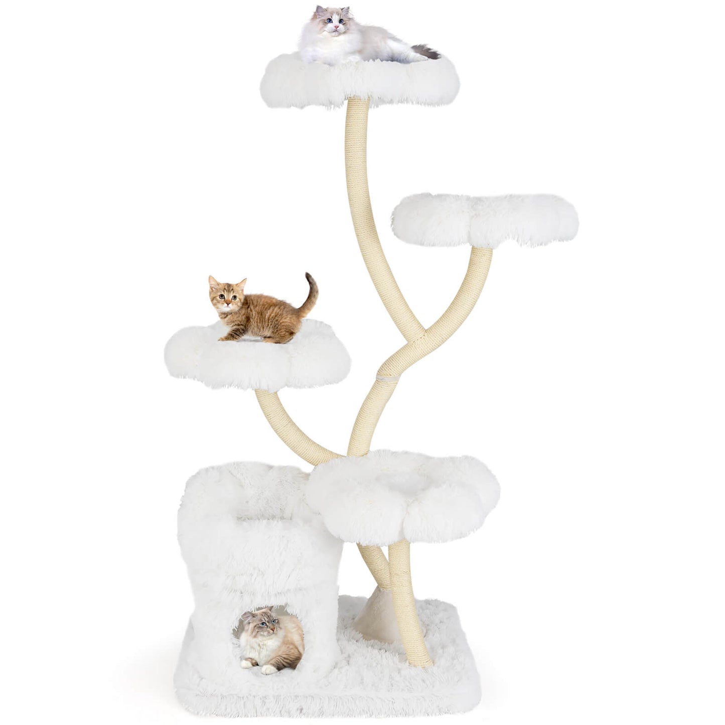 Infans Freestanding Cat Tower Tall Cat Tree withfour Flower-shaped Platforms Cat CondoWhite