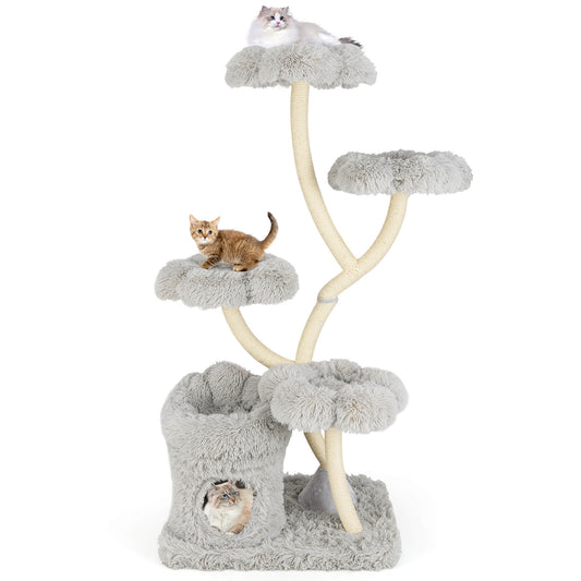 Infans Freestanding Cat Tower Tall Cat Tree withfour Flower-shaped Platforms Cat CondoGray