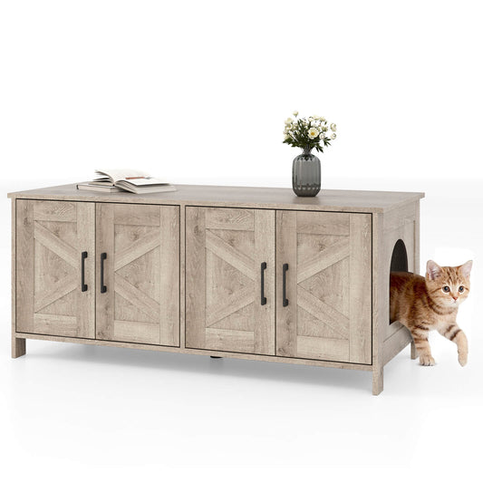 Infans Cat Litter Box Enclosure for 2 Cats w/ Double Rooms Wooden Cat Washroom CabinetOak
