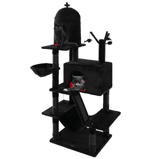 Infans Gothic Cat Tree for Indoor Cats Black Large Cat Tower w/ 2 Cat Condos