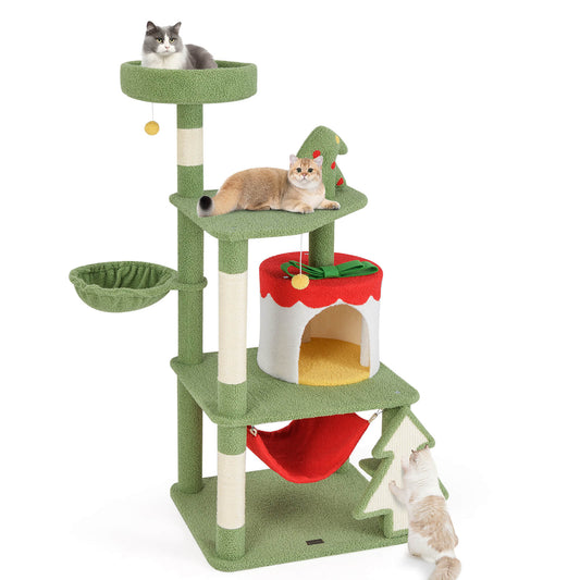 Infans 52 inch Tall Christmas Cat Tree w/ Sisal Scratching Posts Gift Box Shaped Condo