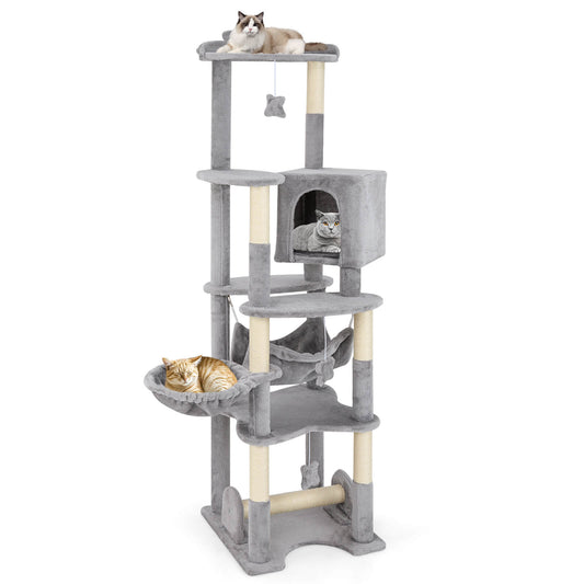 Infans 69inch Tall Cat Tree w/ Top Perch Cozy Condo Basket Bed Hammock Basket Bed Indoor