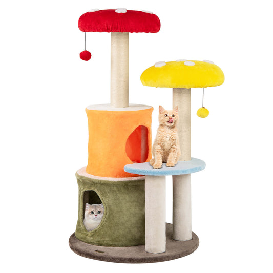 Infans 43inch Tall Cute Cat Tree w/ 2 Condos Padded Platforms, Sisal Scratching Posts
