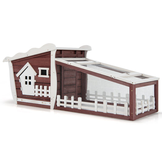 Infans 62inch Wooden Rabbit Hutch Indoor Outdoor Rabbit Cage Bunny House w/ Pull Out TrayRed