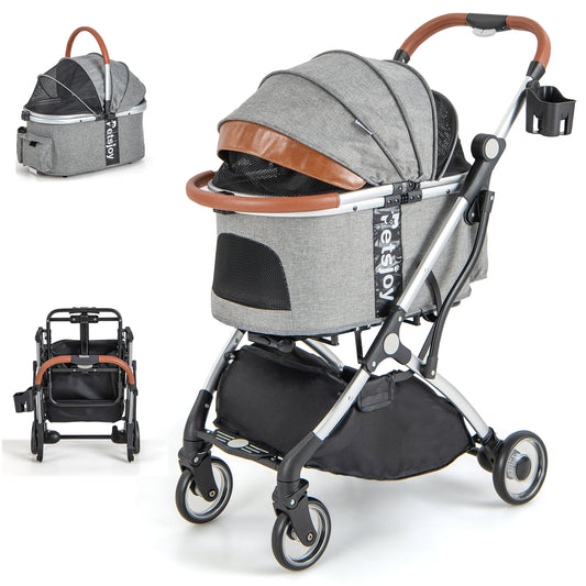 Infans 3-in-1 Pet Stroller Foldable Dog Cat Travel Carrier with Cover & Storage Basket