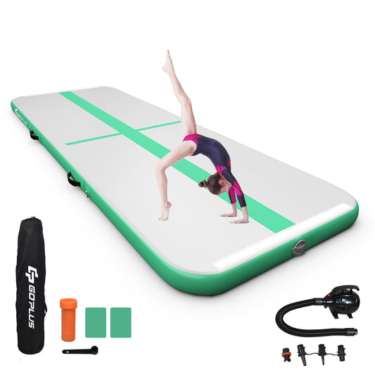 Infans 15FT Air Track Inflatable Gymnastics Tumbling Mat w/ Pump Indoor Outdoor Green
