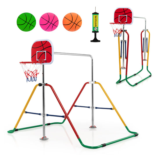 Infans Kids Folding Horizontal Bar Adjustable Training Gymnastics Bar W/Basketball HoopColorful