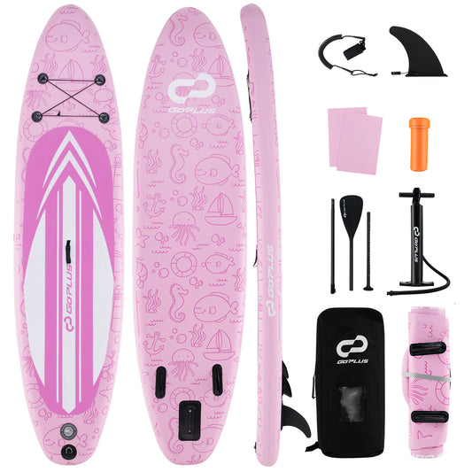 Infans Inflatable Stand up Paddle Board w/ 3 Fins Backpack Non-slip Deck PumpPink+White