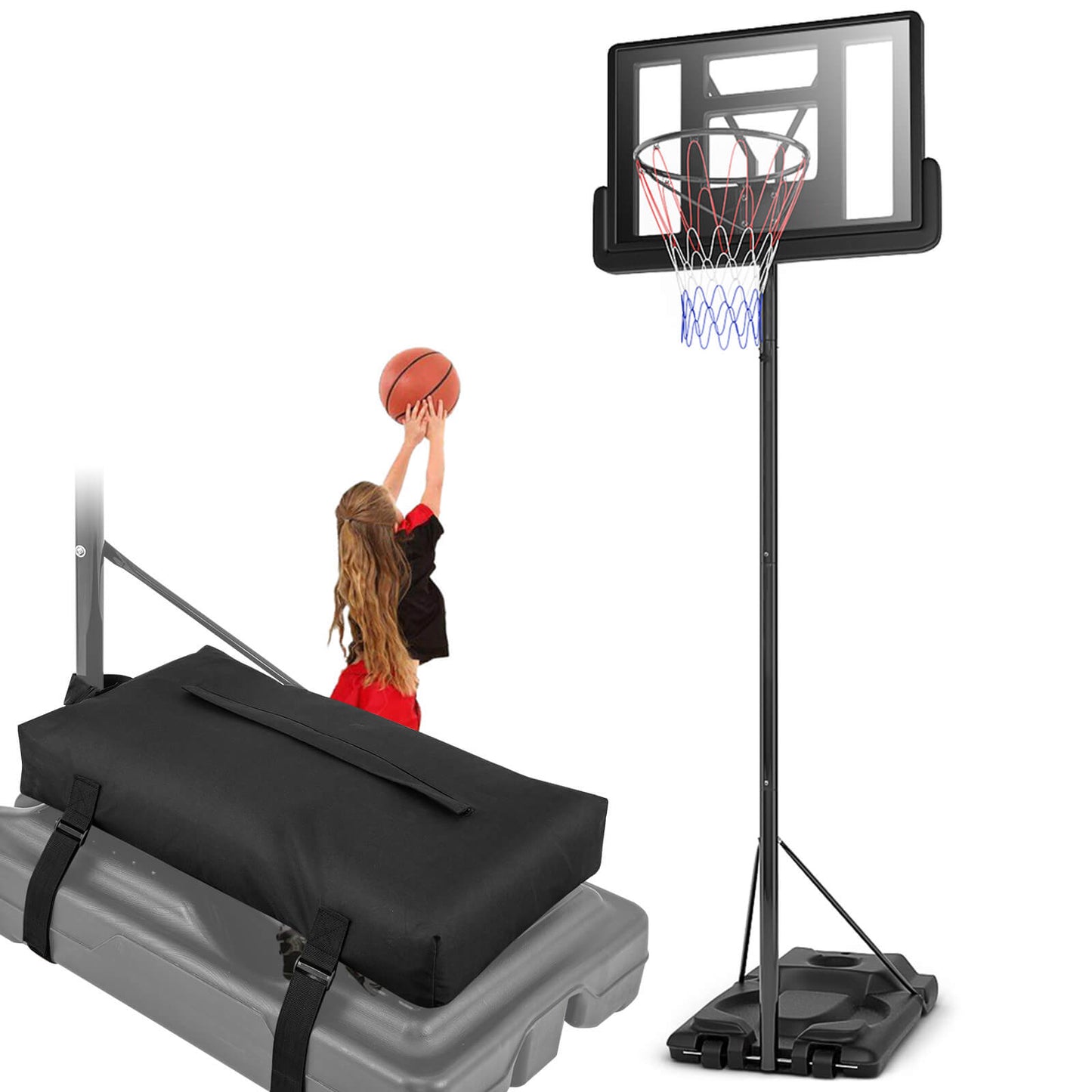 Infans Height Adjustable Portable Basketball Hoop System Shatterproof Sandbag 2 Nets