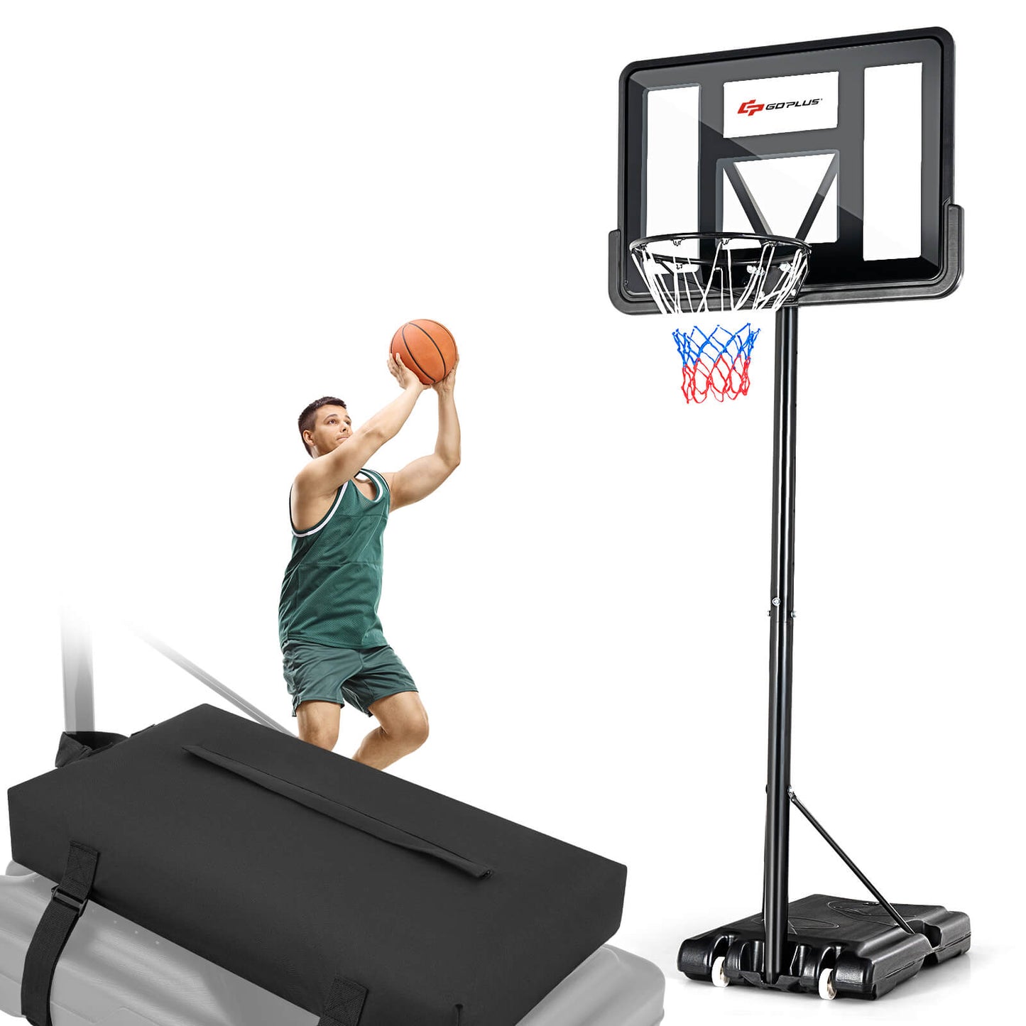Infans Portable Basketball Hoop Stand Adjustable Height W/Shatterproof Sandbag Wheels