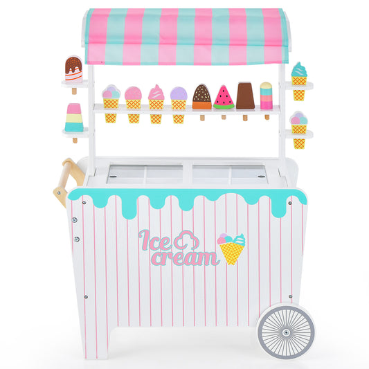 Infans Kid's Ice Cream Cart Food Trunk Play Toy Set with Display Rack & Accessories