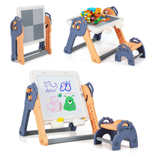 Infans 6-in-1 Multi-activity Kids Play Table & Chair Set w/ 102 PCS Compatible Bricks