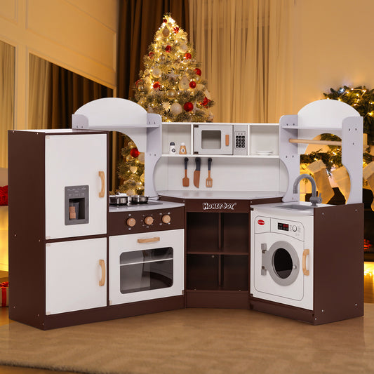 Infans Corner Play Kitchen w/ Ice Maker Microwave Oven for Kids 3+ Years Old Wooden Toy