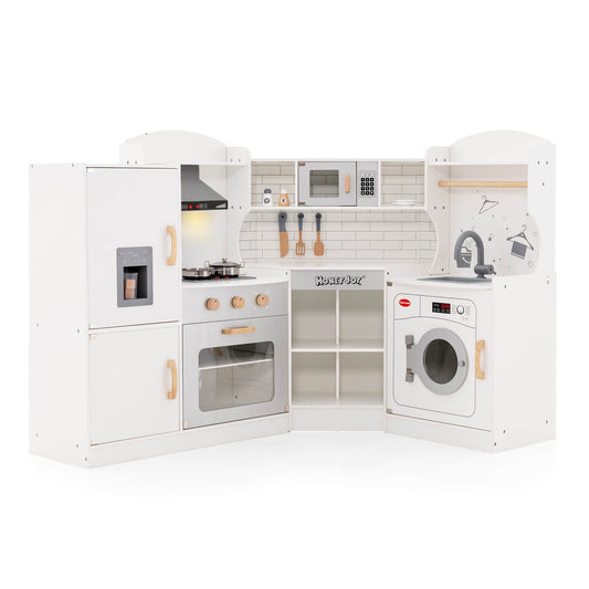 Infans Corner Play Kitchen Toddler Kitchen Playset w/Range Hood, Ice Maker, Microwave