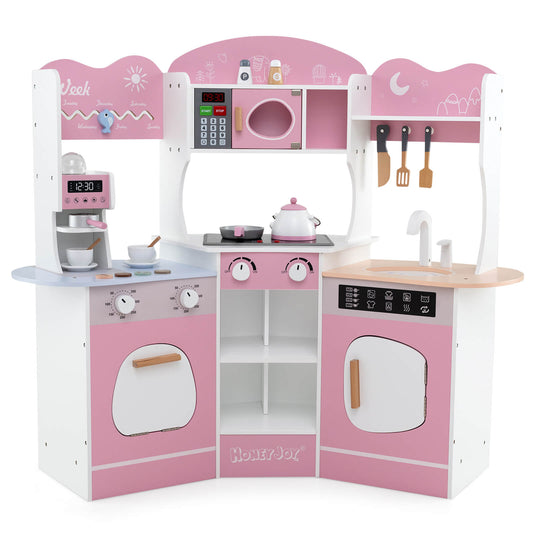 Infans Corner Kitchen Playset w/ Coffee Machine Oven Microwave Washing MachinePink