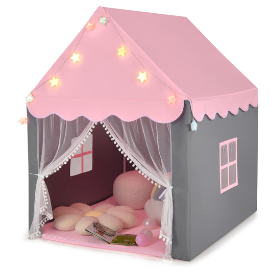 Infans Kids Playhouse Tent Large Castle Fairy Tent?Gift w/Star Lights Mat Pink