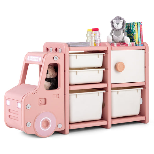 Infans Kids Toy Storage Organizer Toddler Playroom Furniture w/ Plastic Bins CabinetPink/White