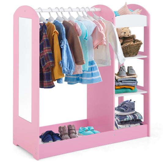 Infans Kids Dress up Storage Hanging Armoire Dresser Costume Closet w/ Mirror ShelvesPink