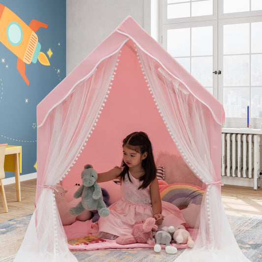 Infans Kids Playhouse Large Children Indoor Play Tent Gift w/ Cotton Mat Longer CurtainPink