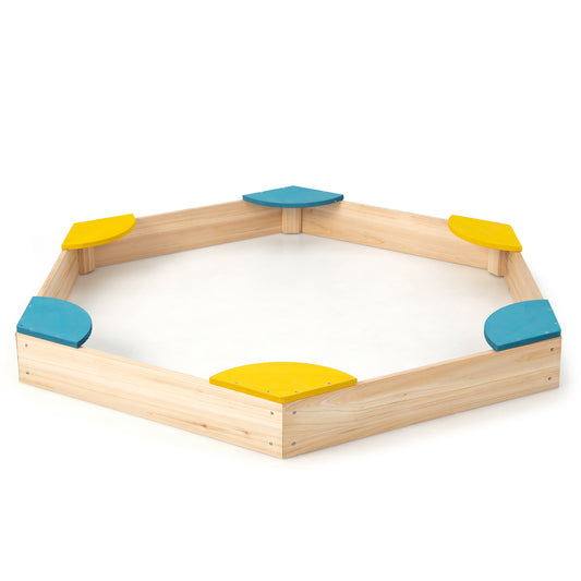 Infans Outdoor Wooden Sandbox w/ Seats Backyard Bottomless Sandpit for Kids Aged 3+