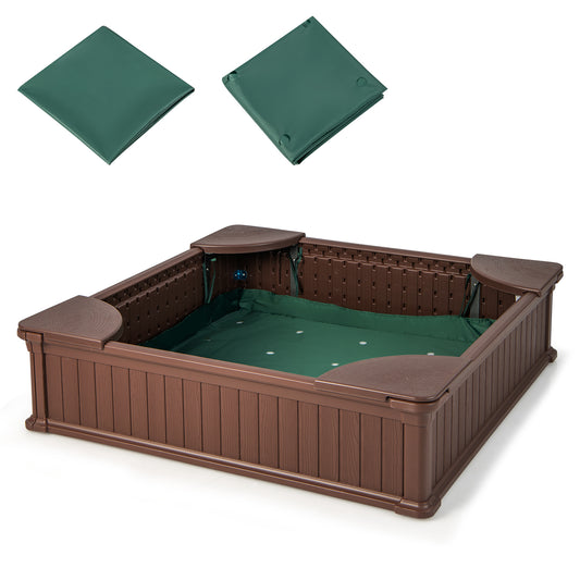 Infans Kids Outdoor Sandbox 48.5inch x 48.5inch x 12.5inch Large HDPE Sandpit with Oxford CoverBrown