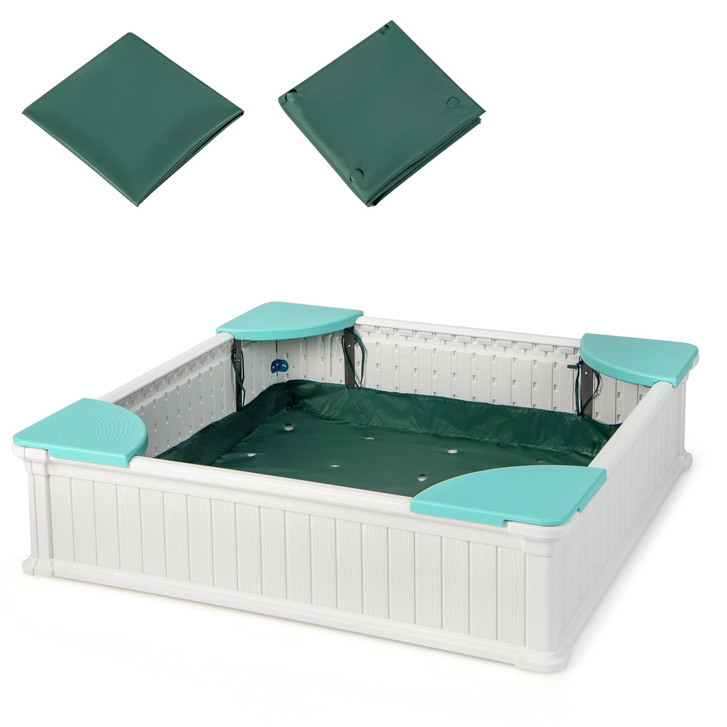 Infans Kids Outdoor Sandbox 48.5inch x 48.5inch x 12.5inch Large HDPE Sandpit with Oxford CoverWhite