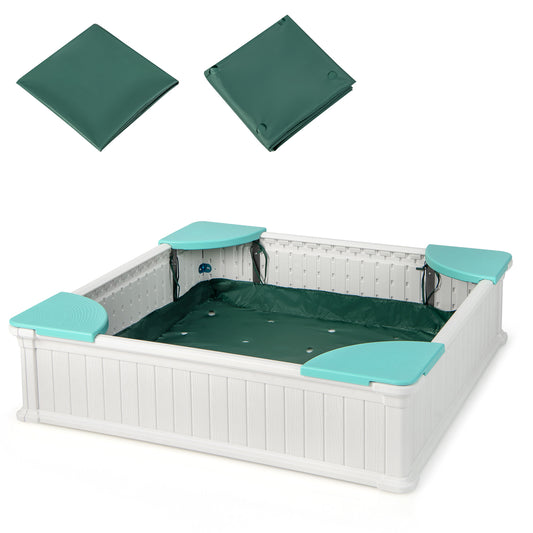 Infans Kids Outdoor Sandbox 48.5inch x 48.5inch x 12.5inch Large HDPE Sandpit with Oxford CoverWhite