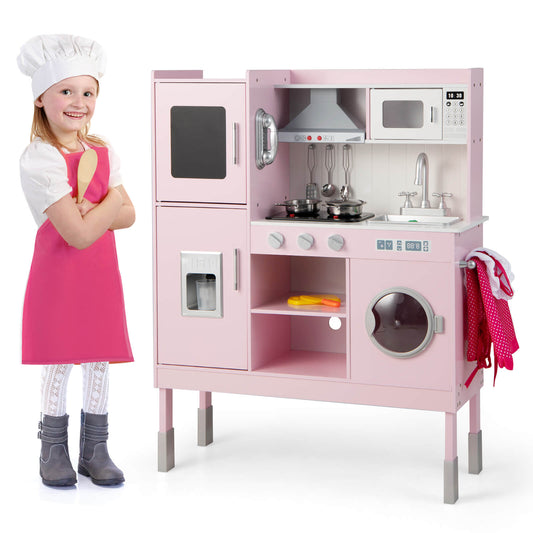 Infans Kids Pretend Kitchen Play Set Toddler Toy Wooden Chef Height Adjustable w/Sounds