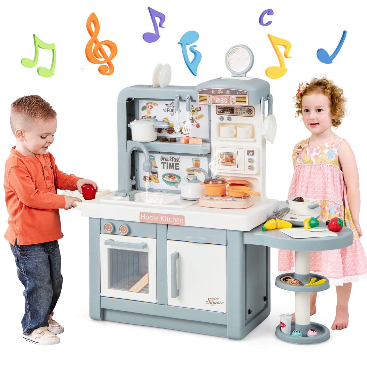 Infans Kids Pretend Kitchen Playset Role Play Kitchen Play Toy w/ Sink Oven Microwave