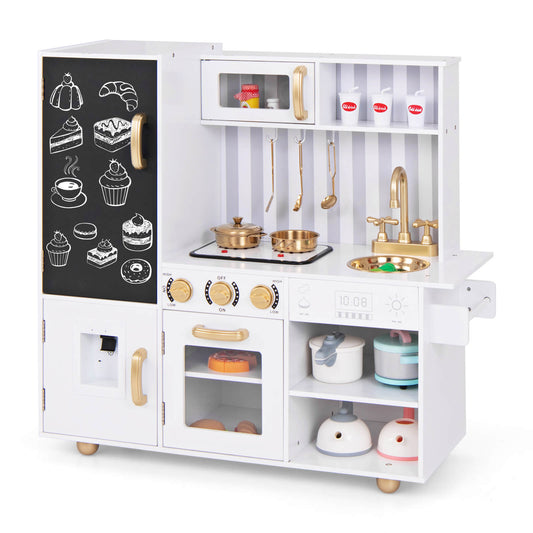 Infans Play Kitchen Toy Set w/ Chalkboard Oven Sink Faucet Stove Water Dispenser