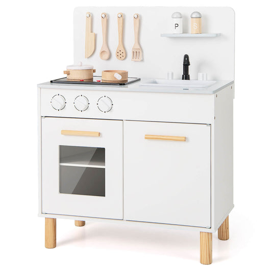 Infans Kids Kitchen Playset with Light up Stove & Cooking Sounds Oven Sink FaucetWhite
