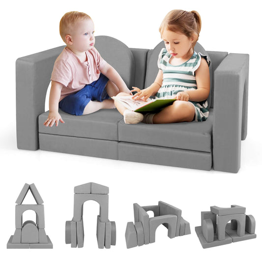 Infans 8 PCS Modular Kids Play Couch Sofa with Suede Fabric Cover High-Density FoamGrey
