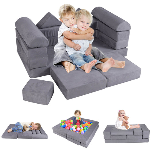 Infans Kids Modular Play Couch Play Set w/ Suede Fabric Cover High-Density FoamGray