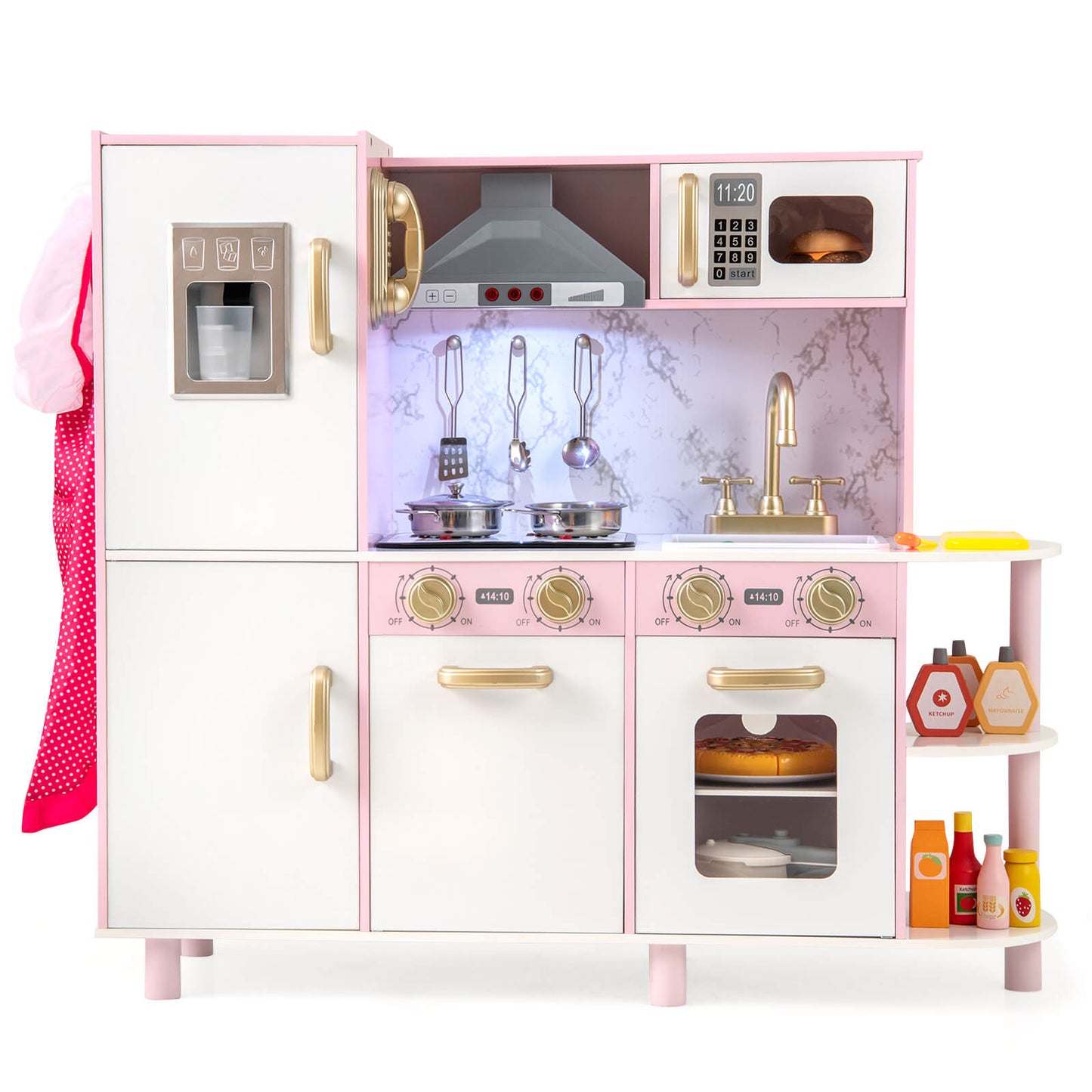 Infans Kids Kitchen Playset w/ Apron Stoves Hood Oven Ice Maker Microwave Telephone