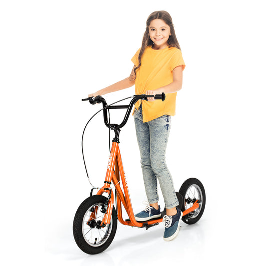 Infans Kick Scooter Carbon Steel Frame W/12inch Air Filled Wheel Youth Kids Multi-colorsOrange