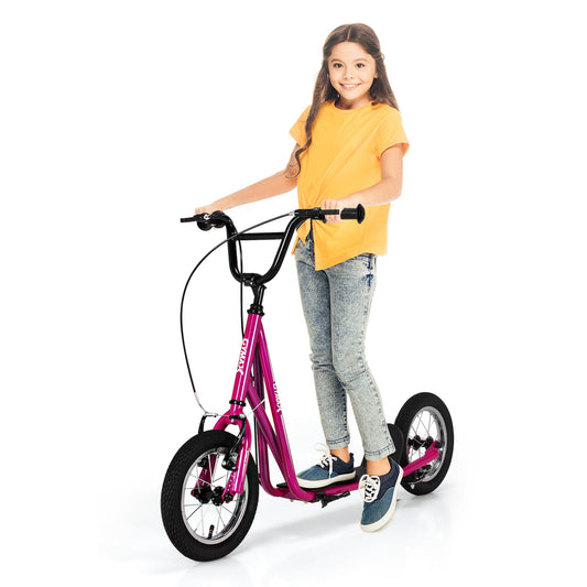 Infans Kick Scooter Carbon Steel Frame W/12inch Air Filled Wheel Youth Kids Multi-colorsPink