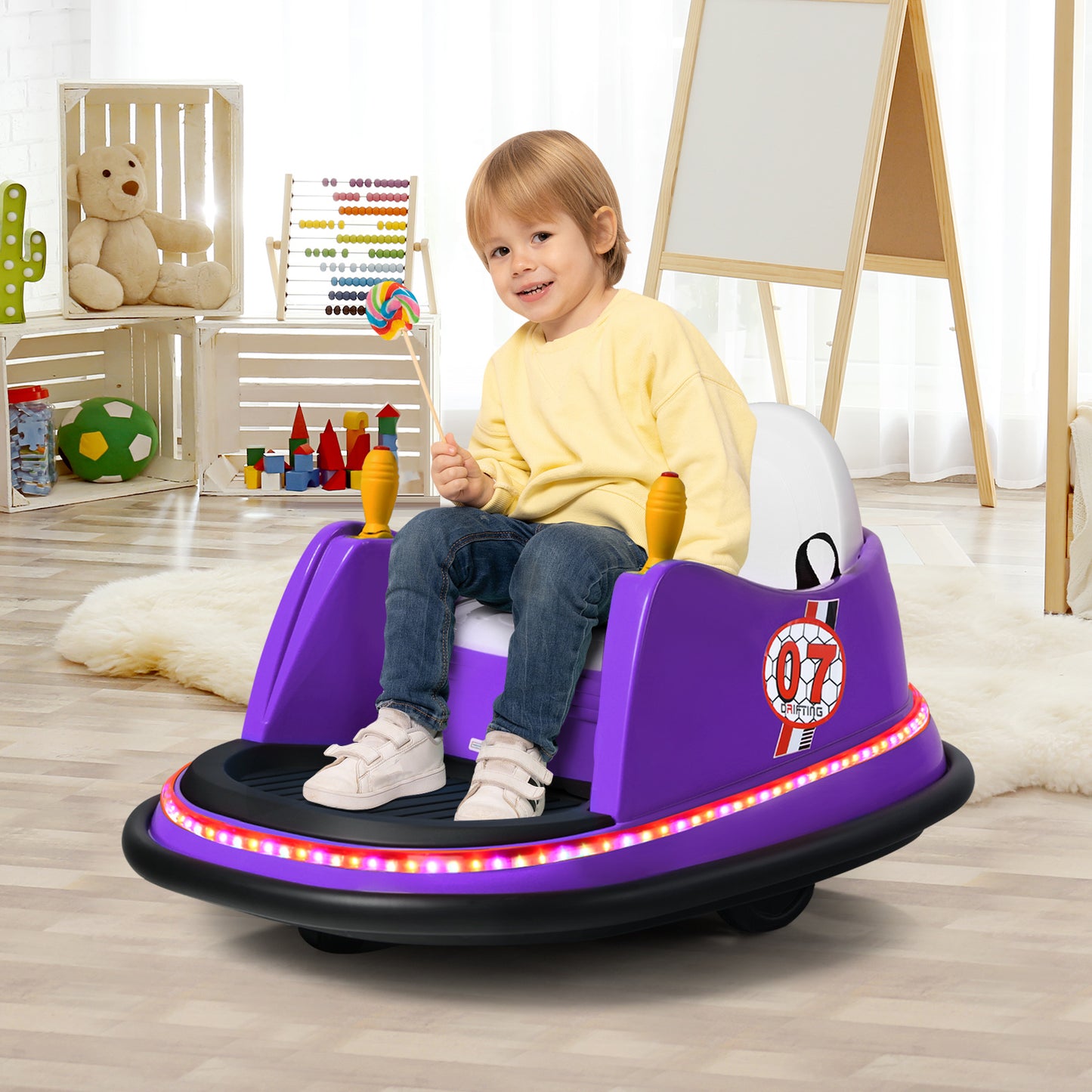 Infans 6V Kids Ride On Bumper Car Vehicle 360?? Spin Race Toy w/ Remote Control Purple