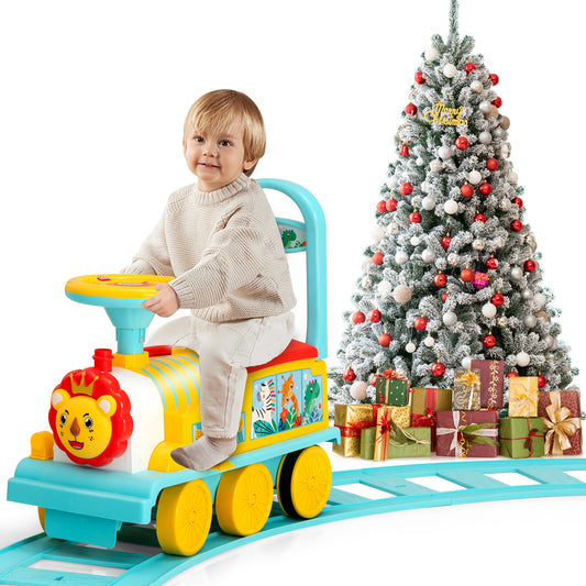Infans 6V Electric Kids Ride On Train Motorized Train Toy w/ Track & 6 Wheels Blue