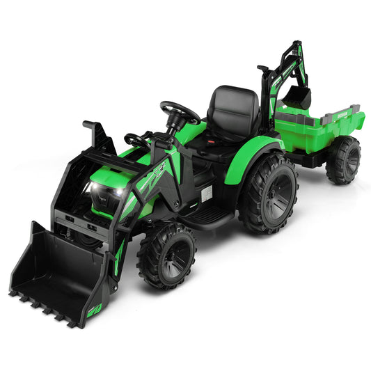 Infans 3-in-1 Kids Ride On Excavator Bulldozer 12V Electric Tractor Remote w/ TrailerGreen