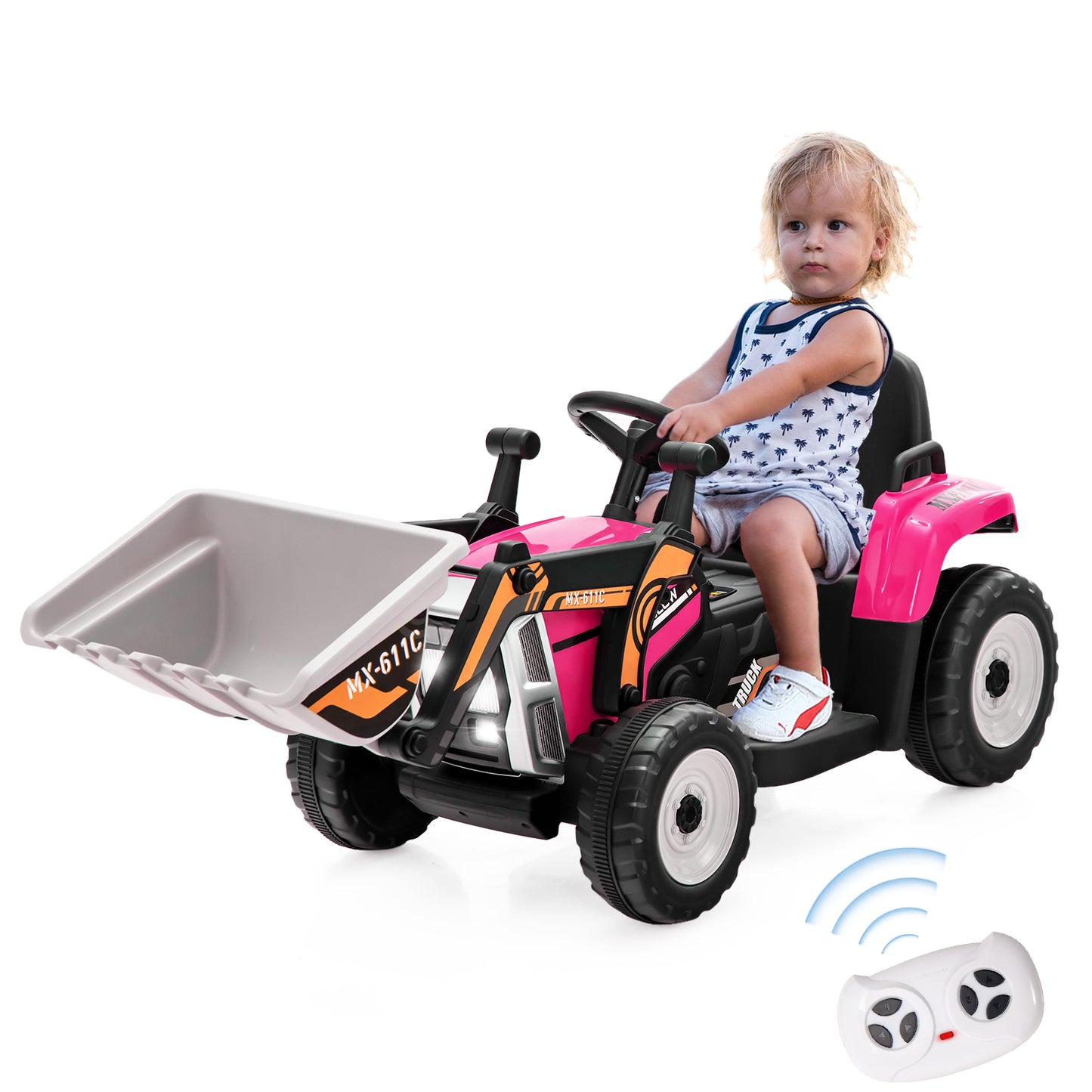 Infans Kids Ride On Excavator Digger 12V Electric Tractor RC w/ Digging Bucket Pink