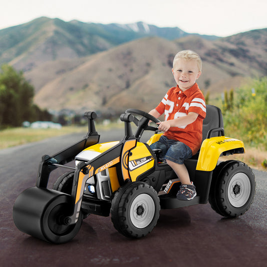Infans Kids Ride On Road Roller 12V Electric Tractor Remote w/ Music & LED Light Yellow