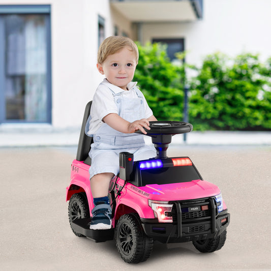 Infans 2-in-1 6V Kids Ride On Police Car Toddler Push Car w/ Megaphone & Siren Pink