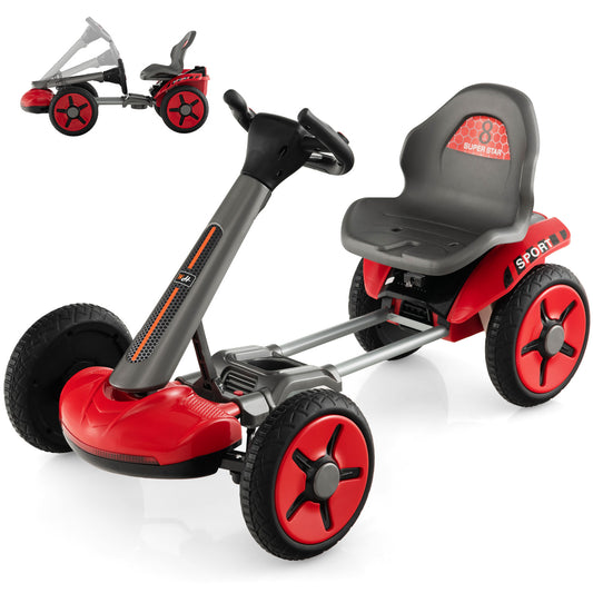 Infans 12V Kids Electric Go Kart Foldable Quad Racing Ride on Toy Car w/Flashing  LightRed