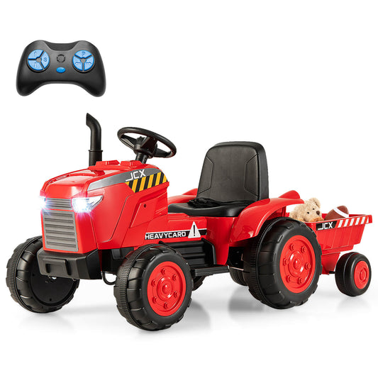 Infans 2-in-1 Electric Toy Car 12V Kids Ride On Tractor w/Trailer Remote Control LightsRed