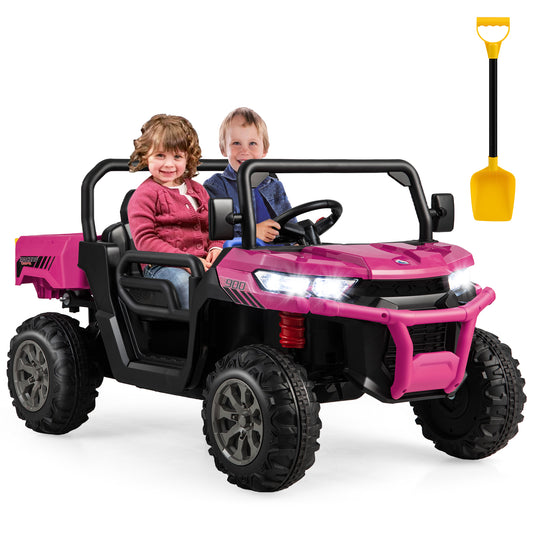 Infans 24V Kids Ride On Dump Truck 2-Seater Electric Truck w/ Remote Control Rose Red