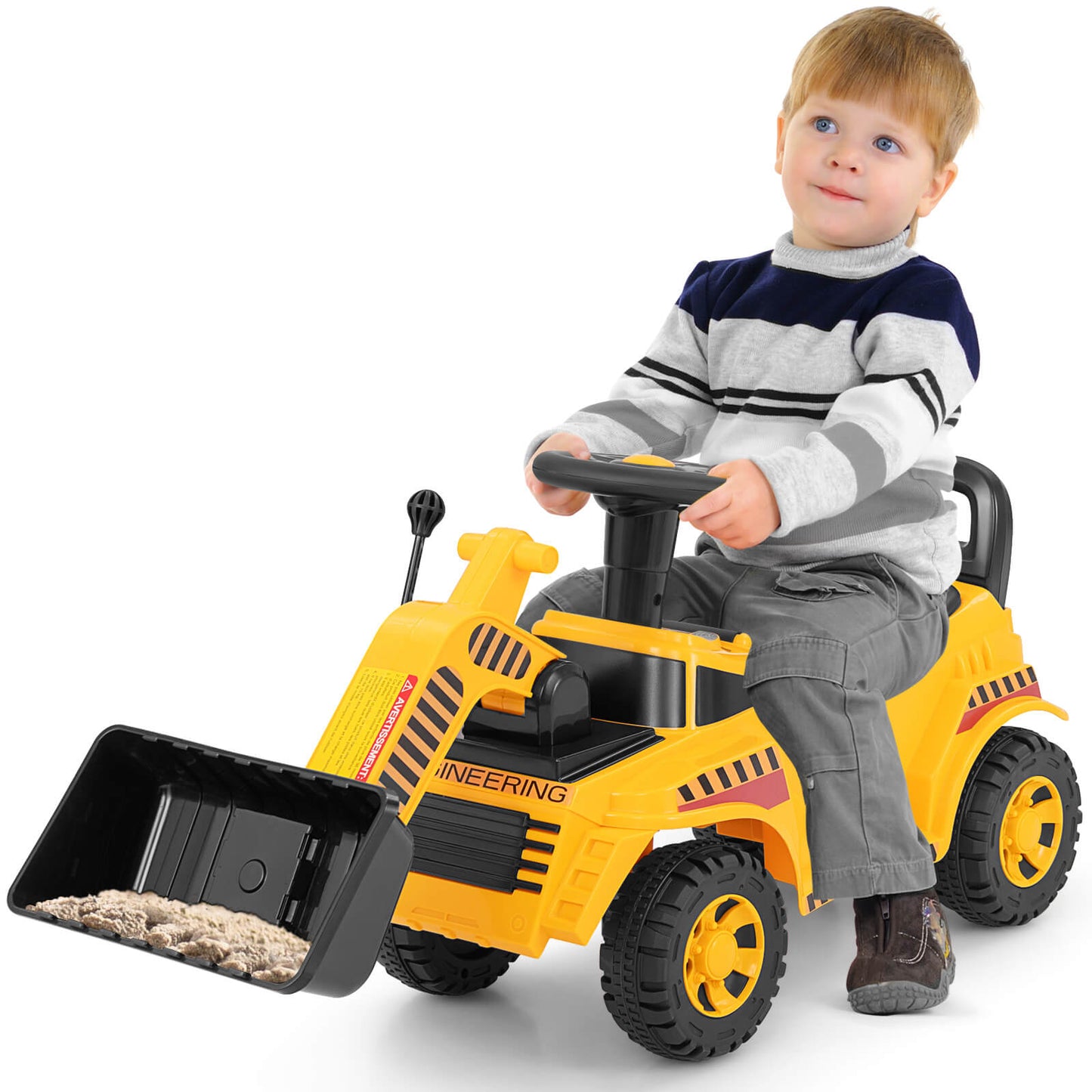 Infans Kids Ride on Bulldozer w/Adjustable Bucket Engine Sound Excavator Digger Toy