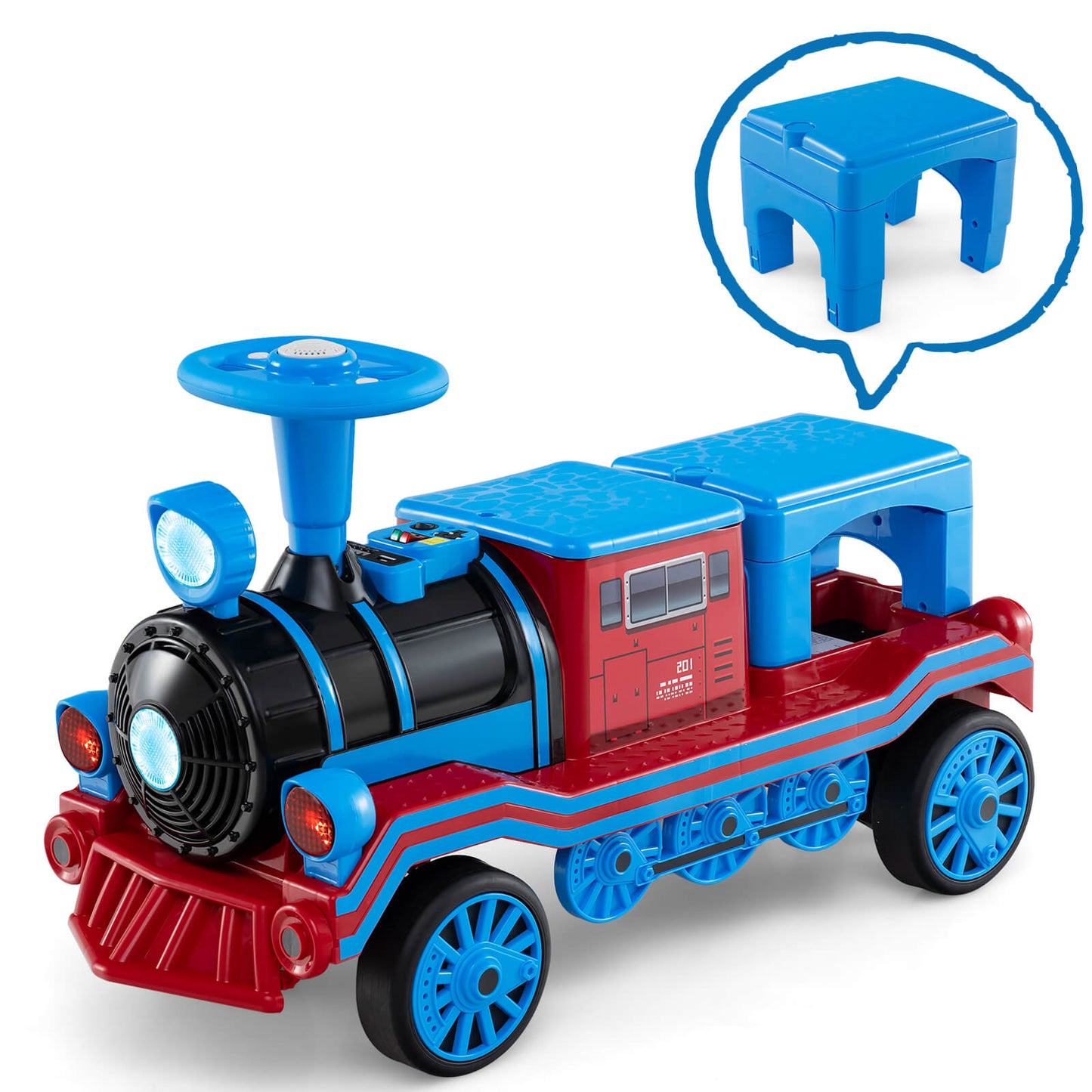 Infans 12V 2-Seater Ride on Toy with Train Whistle LED Lights Music & USB Port
