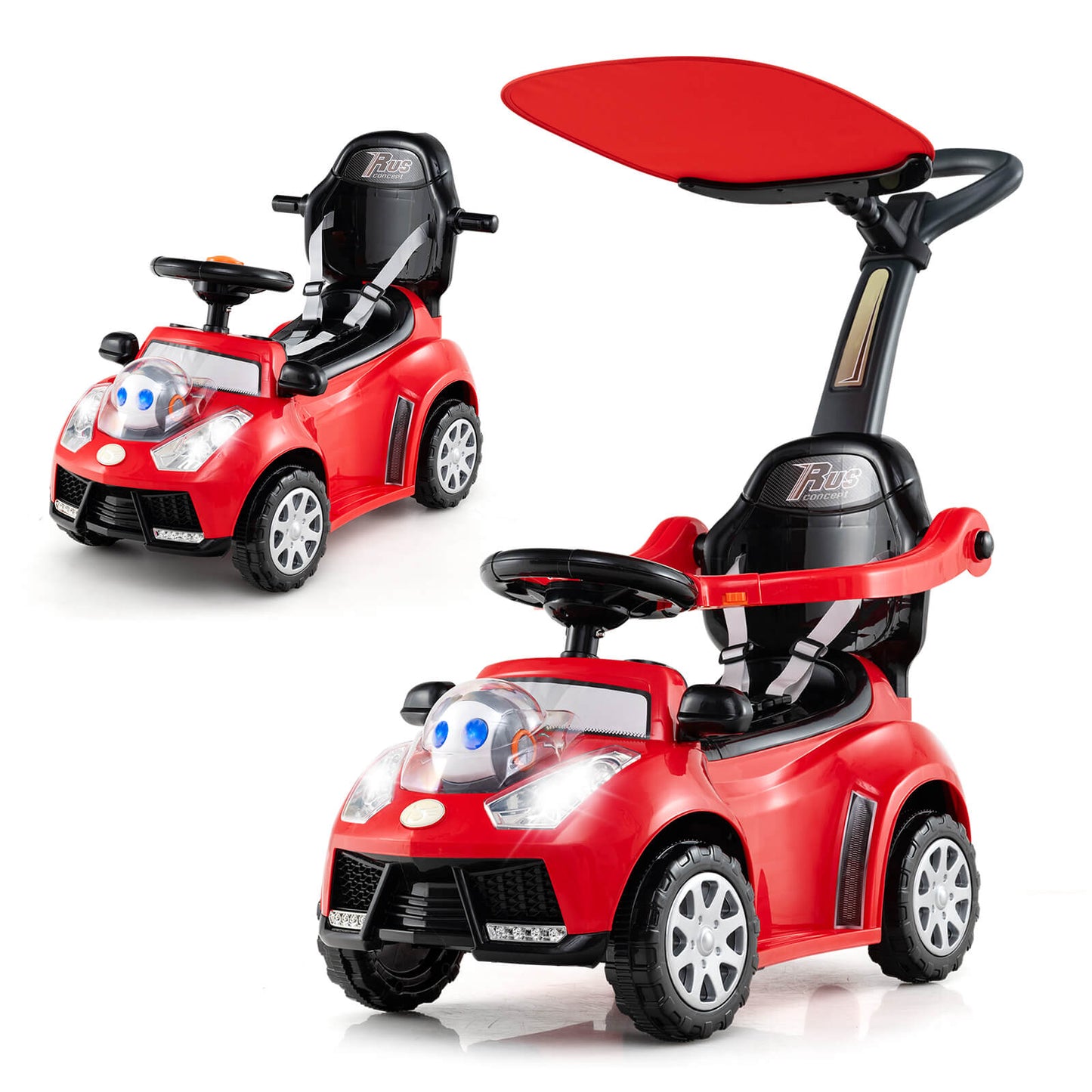 Infans 3-in-1 Sliding Walker withAdjustable Canopy Horn Music and Light for Boys and GirlsRed