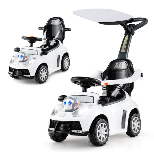 Infans 3-in-1 Sliding Walker withAdjustable Canopy Horn Music and Light for Boys and GirlsWhite